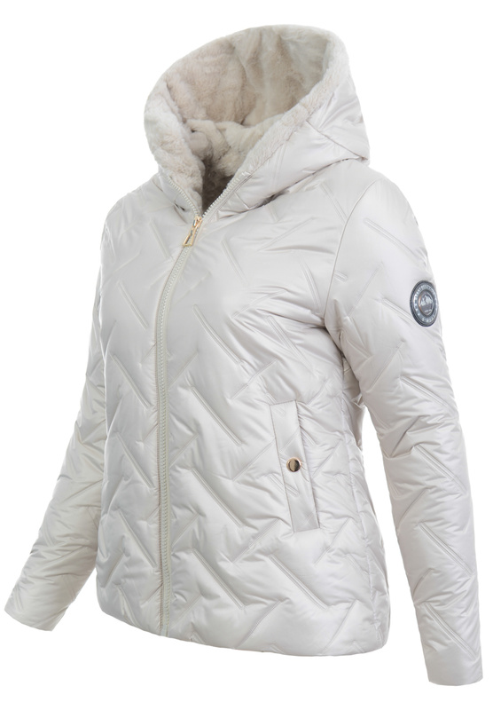Damska Kurtka Zimowa Ecru z Kremowym Futerkiem