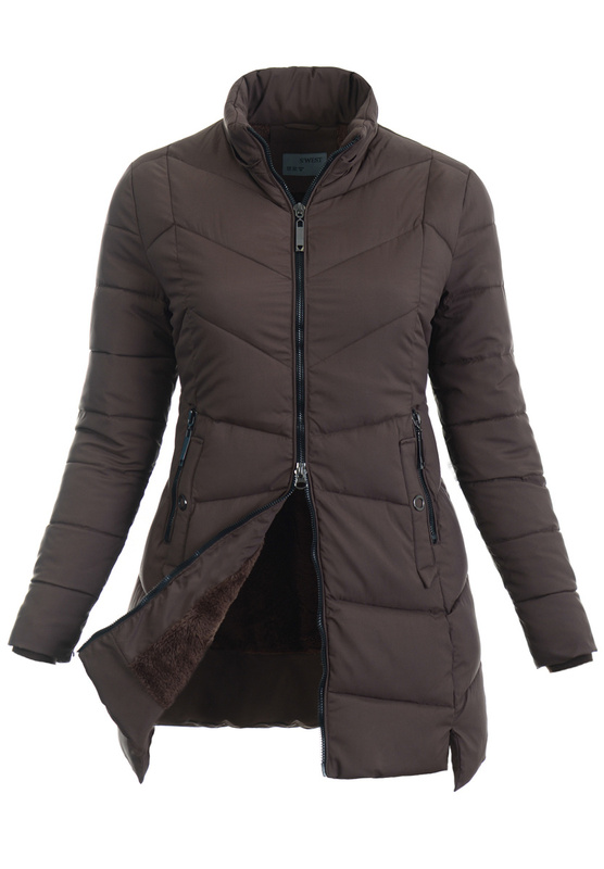 Damska Zimowa Ortalionowa Kurtka Brązowa