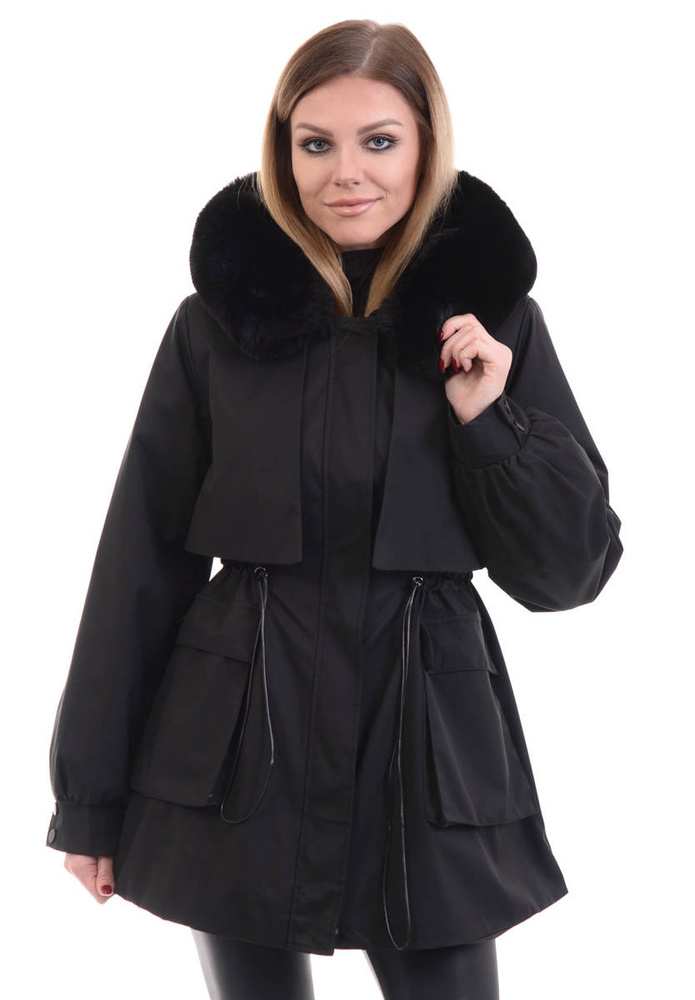Damska Zimowa Parka Kurtka 2w1 Czarna