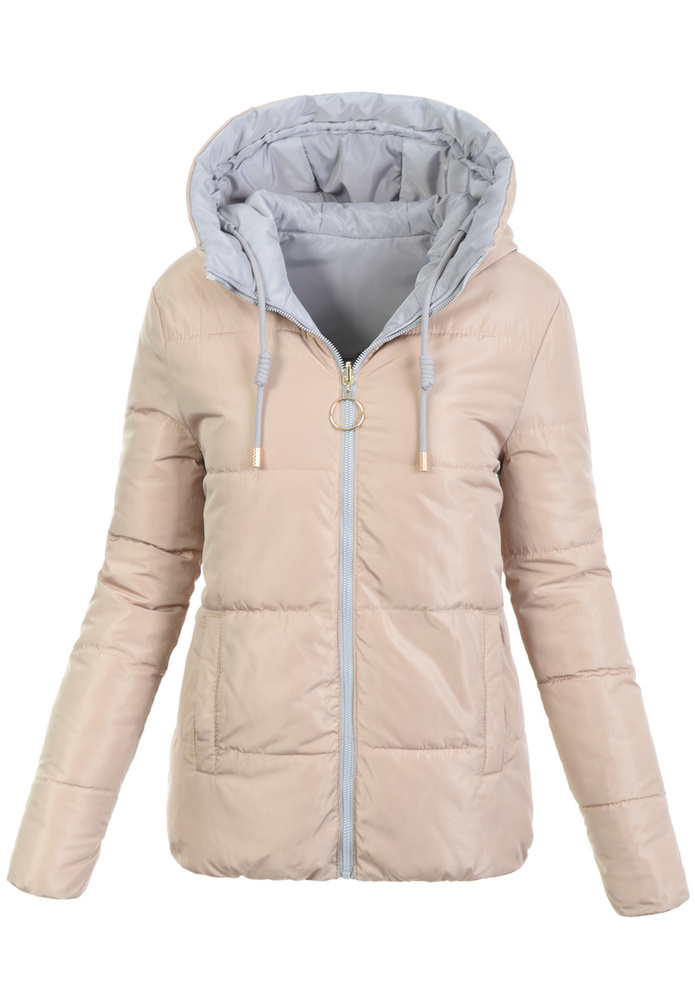 Damska Zimowa Ortalionowa Kurtka Dwustronna Szara
