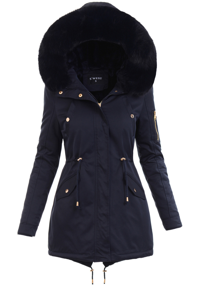 Damska Parka Kurtka Zimowa Granatowa