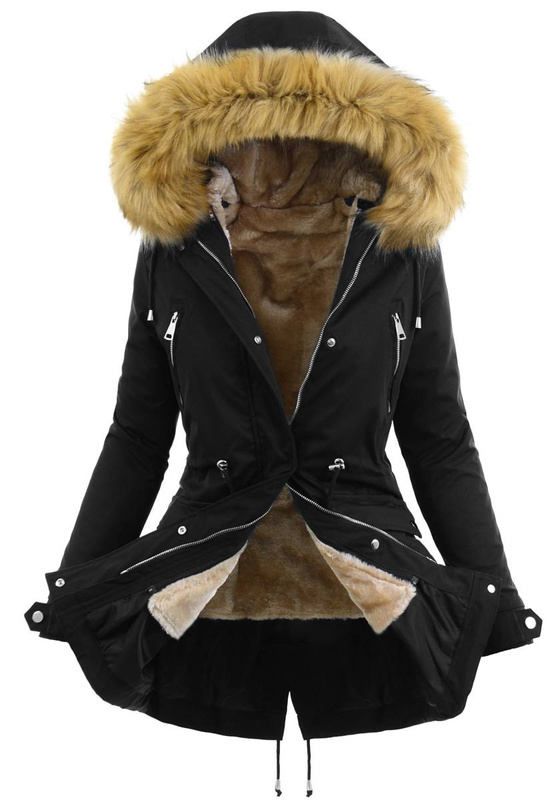 Damska Parka Kurtka 2w1 Zimowa Czarna