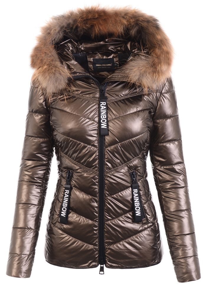 Damska Zimowa Ortalionowa Kurtka Brązowa