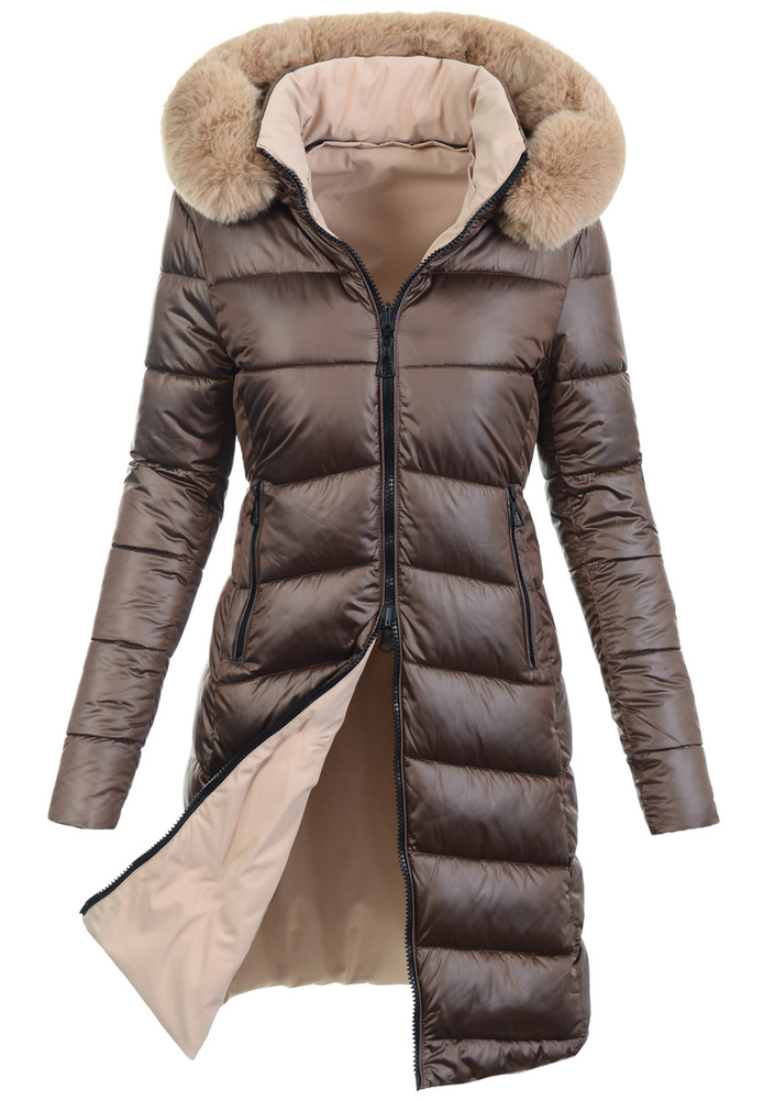 Damska Zimowa Ortalionowa Kurtka Brązowa