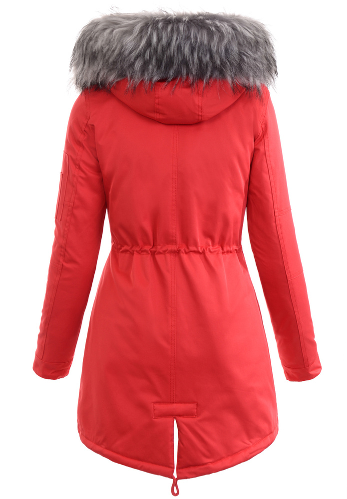 Parka Zimowa Czerwona z Szarym Futerkiem