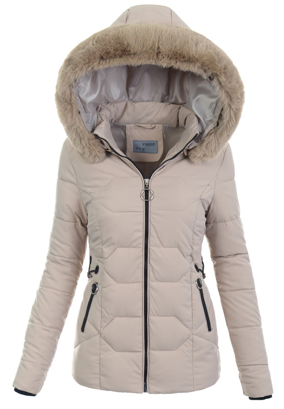 Damska Zimowa Ortalionowa Kurtka Beżowa