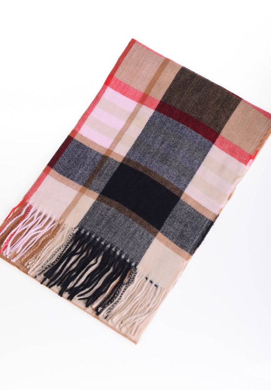 Szal Damski W Kratę Brązowo-Czerwony