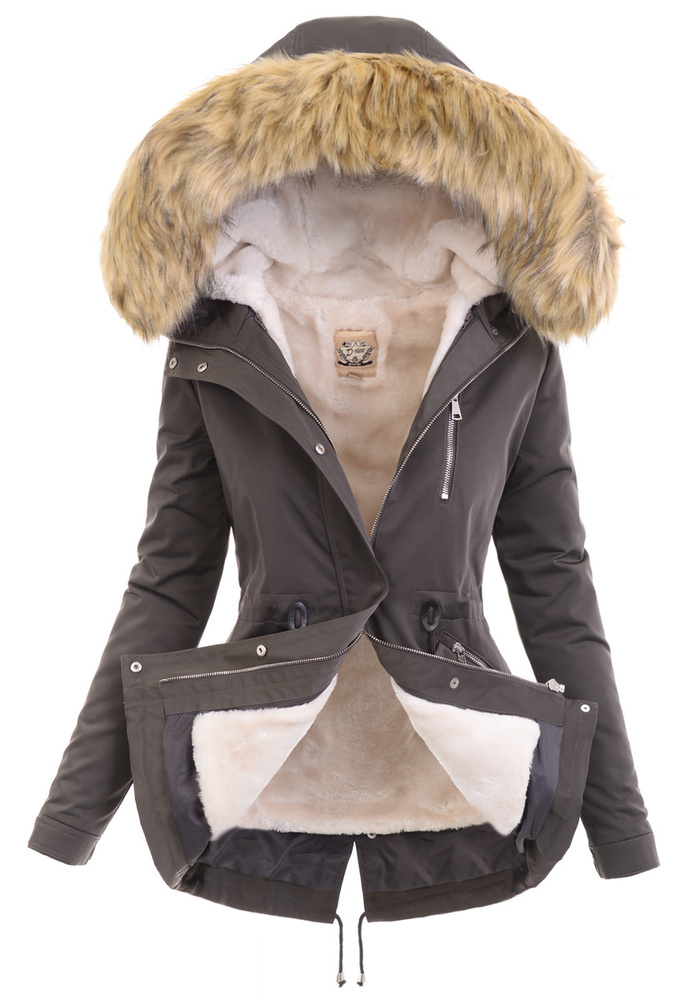 Damska Parka Kurtka 2w1 Zimowa Szara
