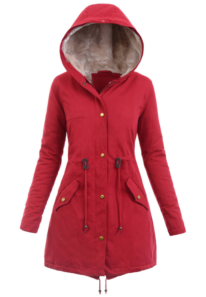 Damska Parka Kurtka Zimowa Czerwona