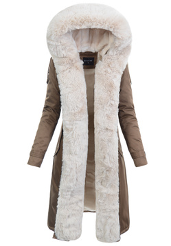 Damska Parka Kurtka Zimowa Brązowa