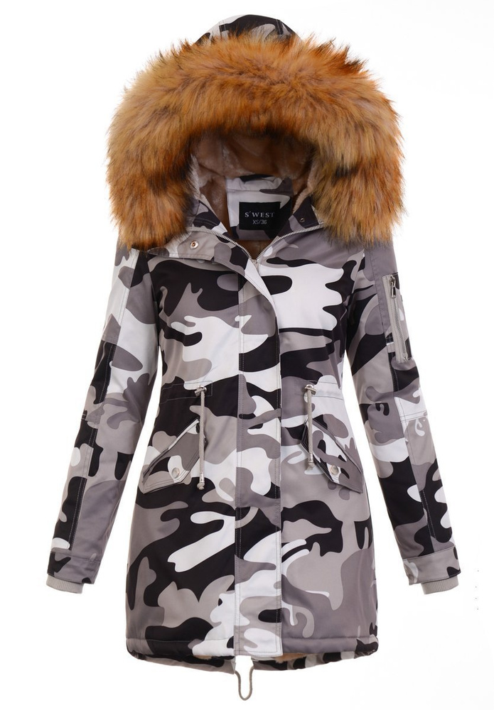 Parka Zimowa Biało-Beżowa Moro