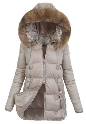 Damska Zimowa Ortalionowa Kurtka Beżowa