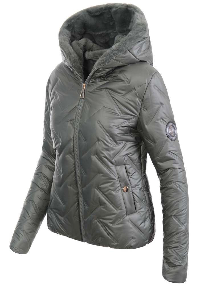 Damska Kurtka Zimowa Zielona z Zielonym Futerkiem