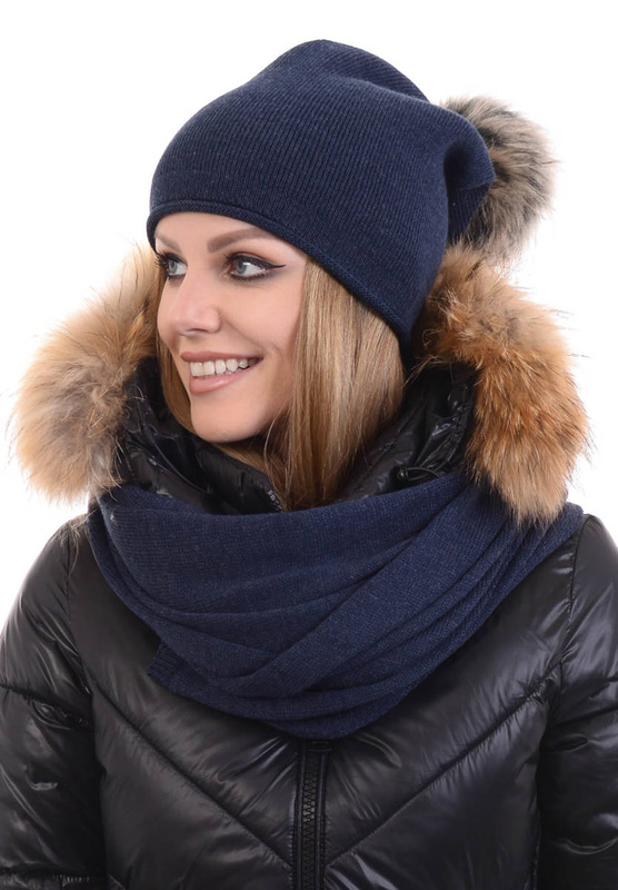 Damski Komplet Czapka Z Szalikiem Granatowy