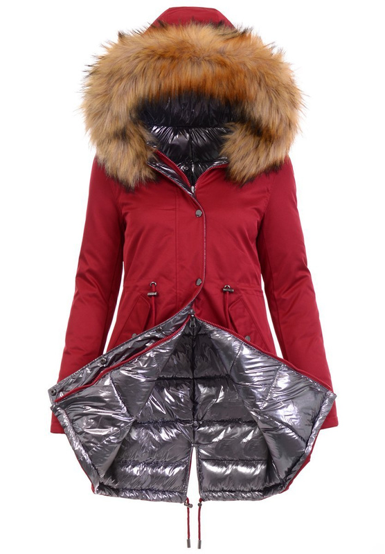 Damska Parka Kurtka Zimowa Czerwona