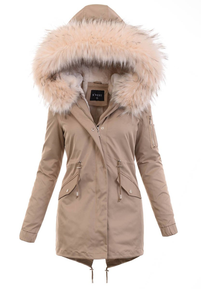 Damska Parka Kurtka 2w1 Zimowa Beżowa