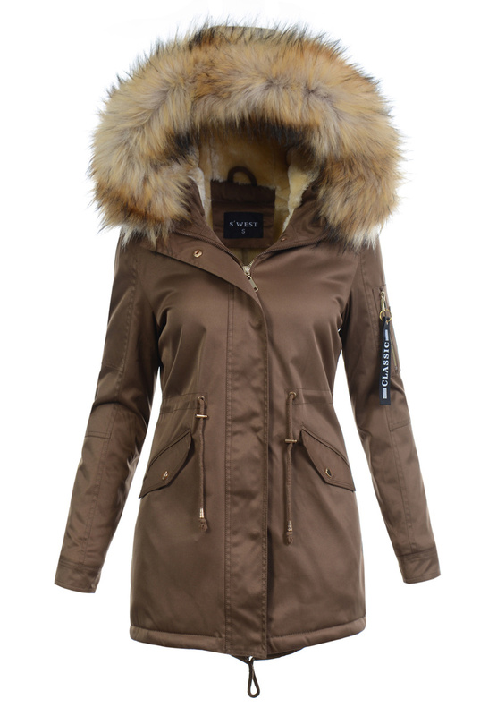 Zimowa Parka Brązowa z Szarym Futerkiem