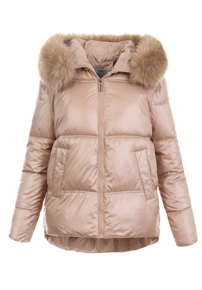 Damska Zimowa Ortalionowa Kurtka Jasno Brązowa