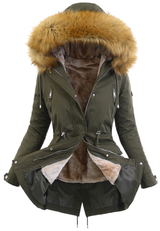 Damska Parka Kurtka 2w1 Zimowa Khaki