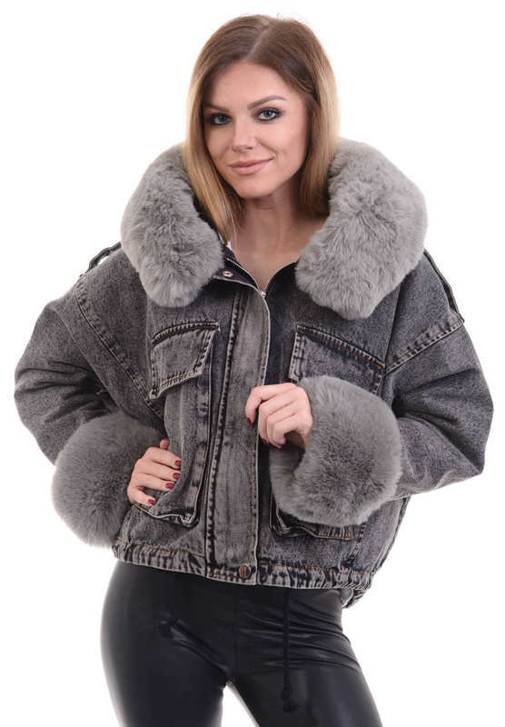 Damska Zimowa Kurtka Oversize 2w1Jeansowa