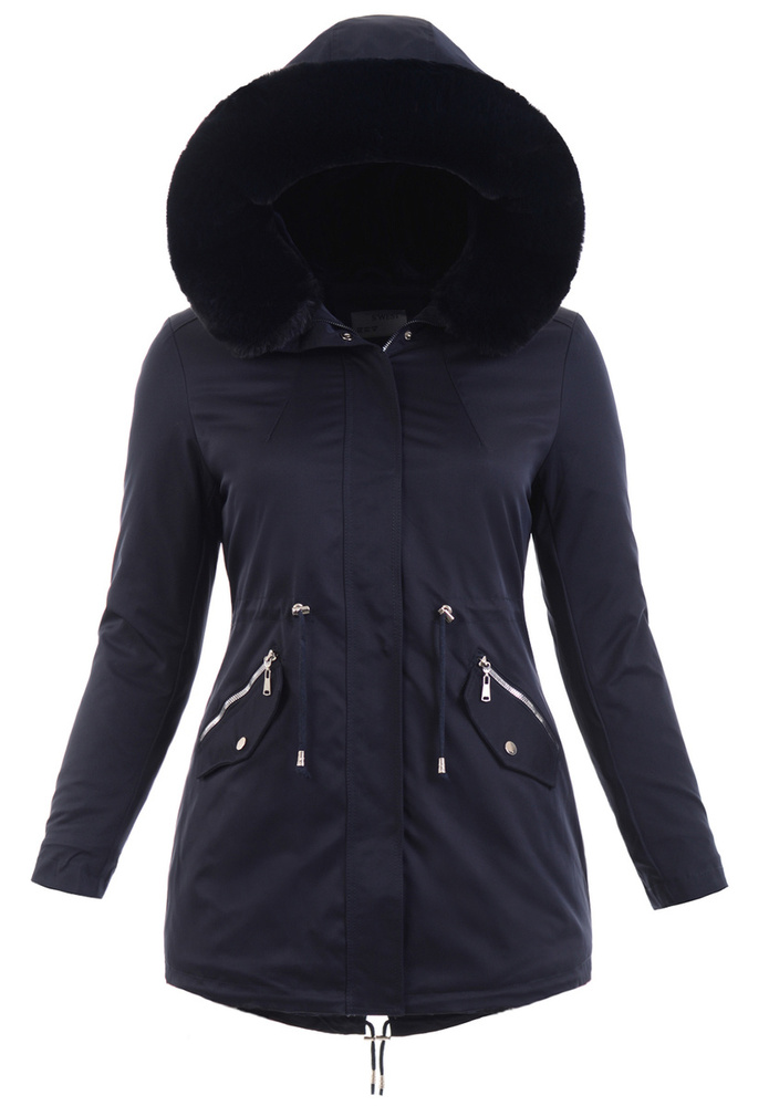 Damska Parka Kurtka Zimowa Granatowa