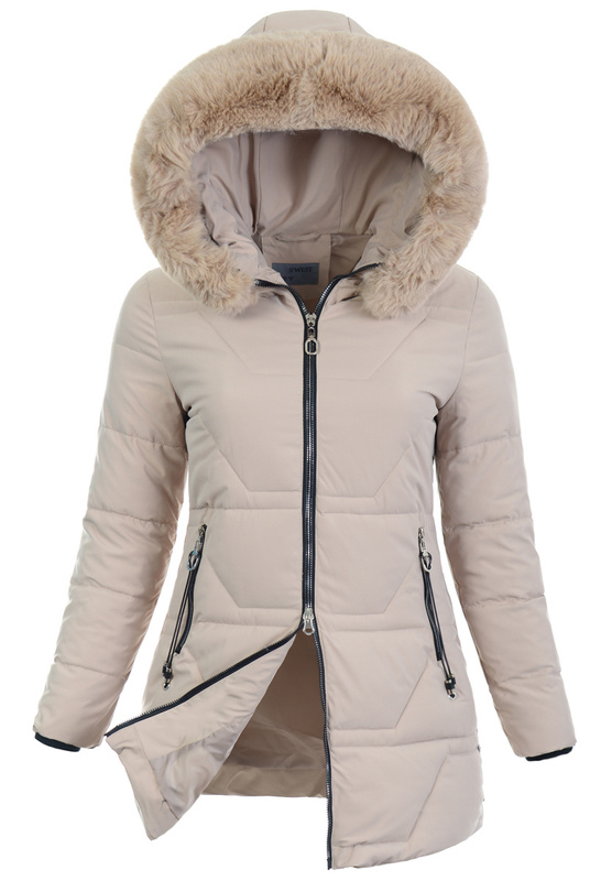 Damska Zimowa Ortalionowa Kurtka Beżowa