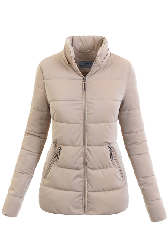 Damska Zimowa Ortalionowa Kurtka Beżowa