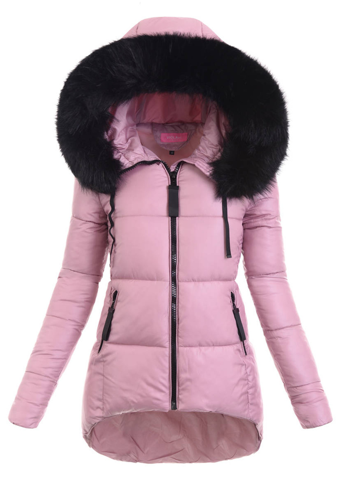 Damska Zimowa Asymetryczna Kurtka Różowa