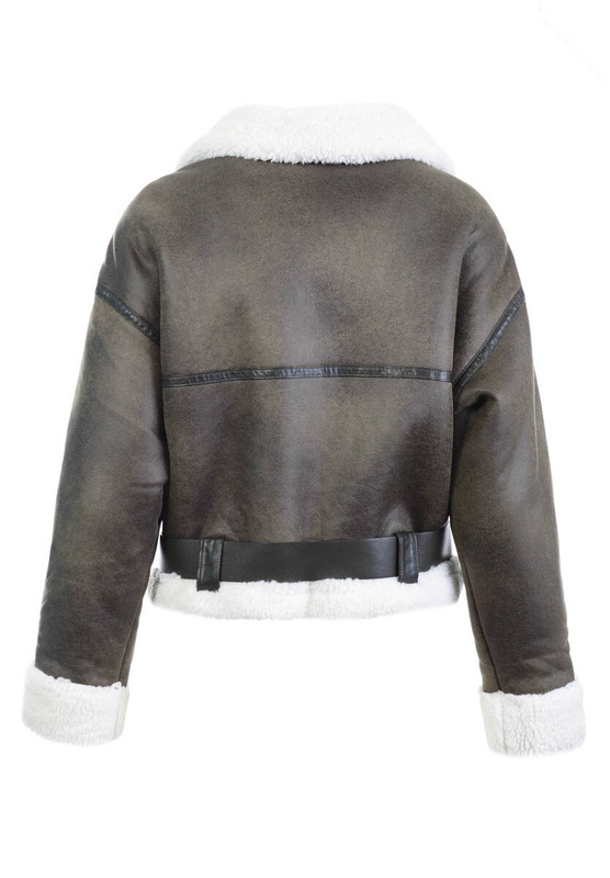 Damska Zimowa Kurtka Kożuszek Khaki