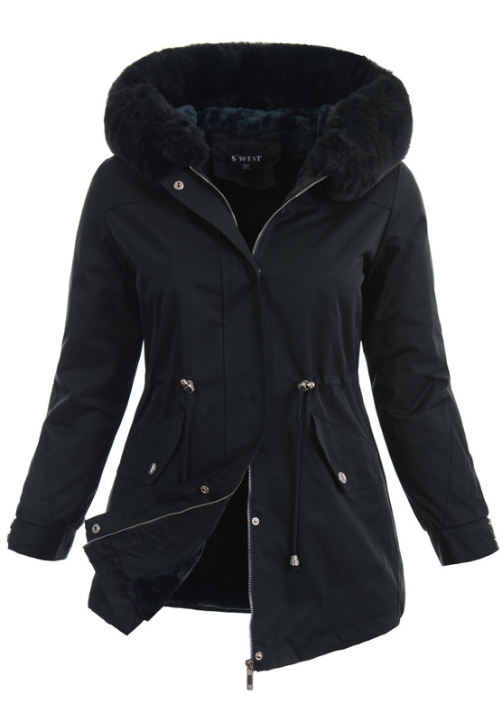 Damska Parka Kurtka Zimowa Butelkowo Zielona