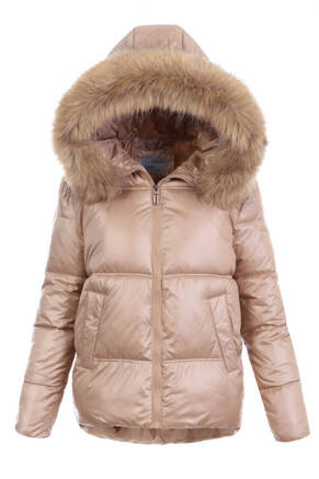 Damska Zimowa Ortalionowa Kurtka Jasno Brązowa