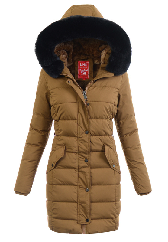 Damska Zimowa Ortalionowa Kurtka Brązowa