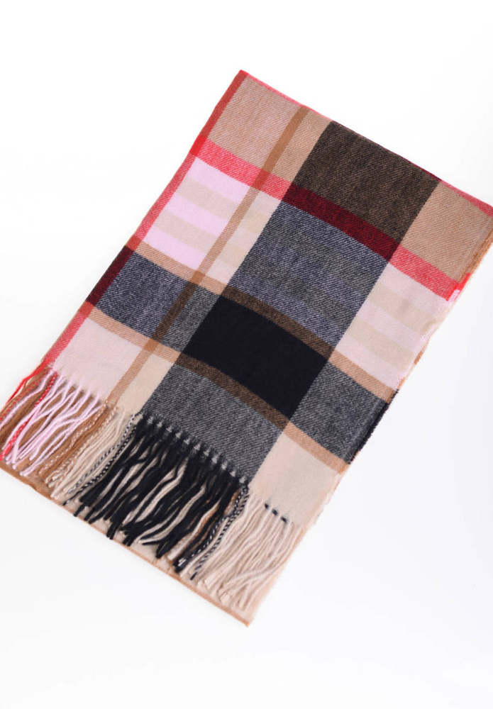 Szal Damski W Kratę Brązowo-Czerwony