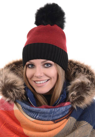 Damska Czapka Bordowo Czarna