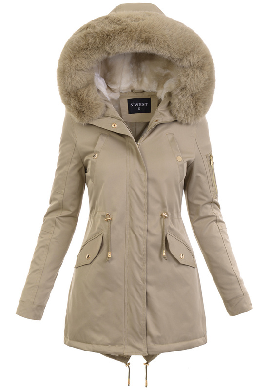 Damska Parka Kurtka Zimowa Beżowa