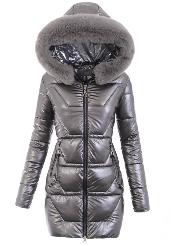 Damska Zimowa Ortalionowa Kurtka Grafitowa