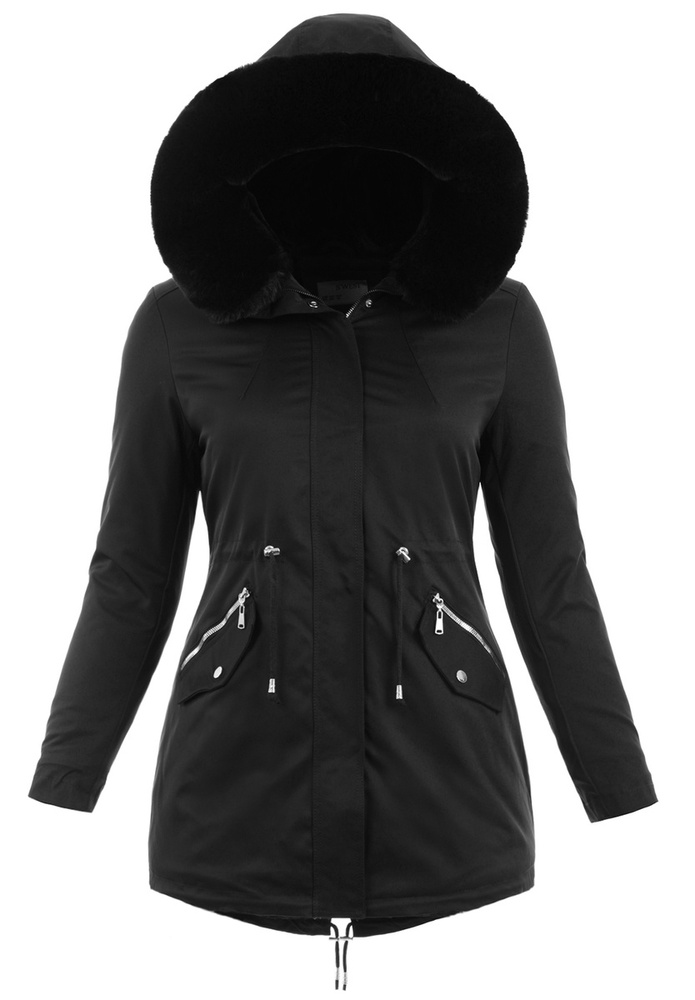 Damska Parka Kurtka Zimowa Czarna
