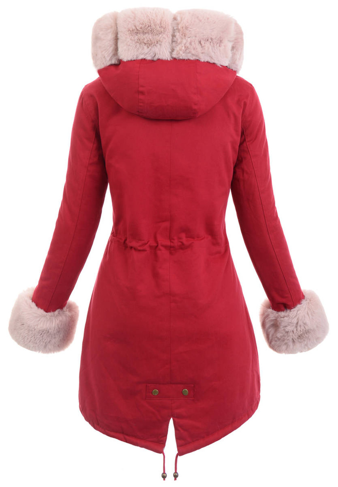 Damska Parka Kurtka Zimowa Czerwona
