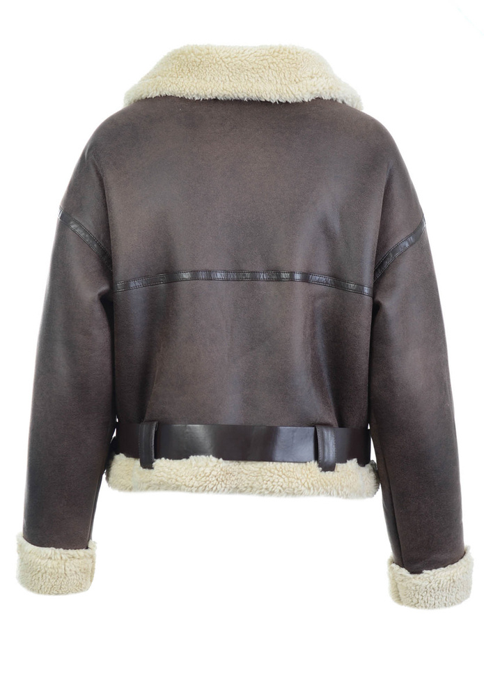 Damska Zimowa Kurtka Kożuszek Brązowy