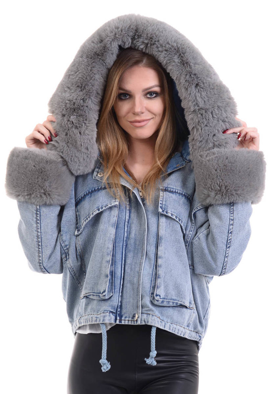 Damska Zimowa Kurtka Oversize 2w1Jeansowa