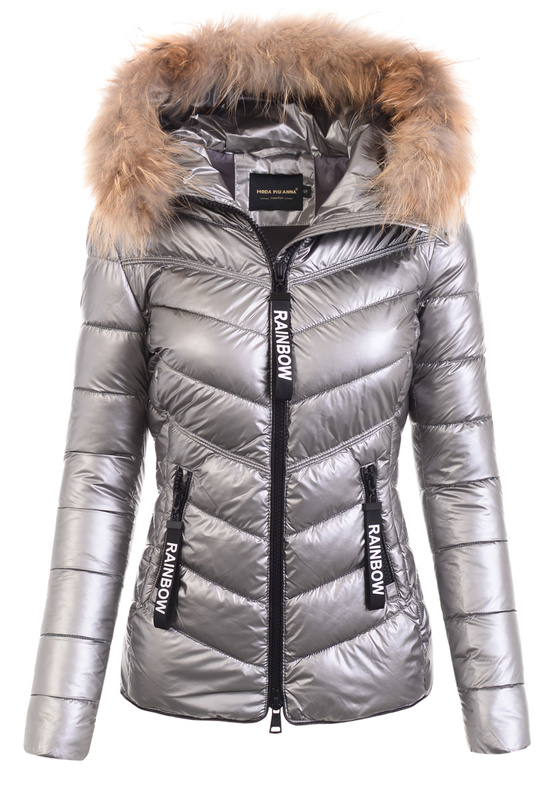 Damska Zimowa Ortalionowa Kurtka Srebrna