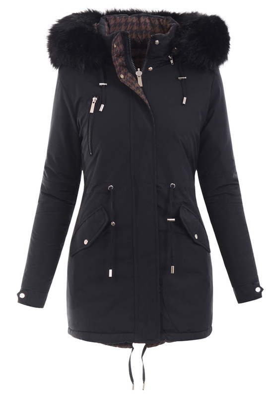Damska Parka Kurtka 2w1 Zimowa Czarna