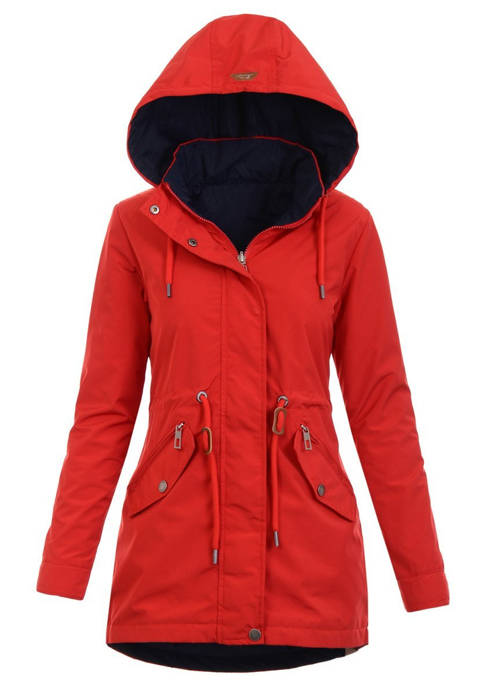 Damska Parka Wiosenna Czerwono-Granatowa