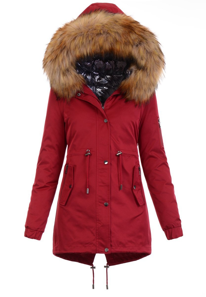 Parka Zimowa 3w1 Czerwona Z Brązowym Futerkiem