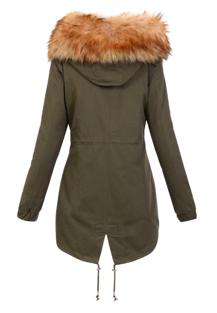 Damska Kurtka Parka 2w1 Emilia Khaki z Brązowym Futerkiem