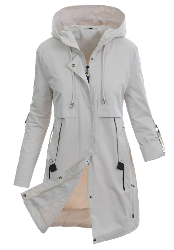 Damska Wiosenno-Jesienna Kurtka Parka Ecru