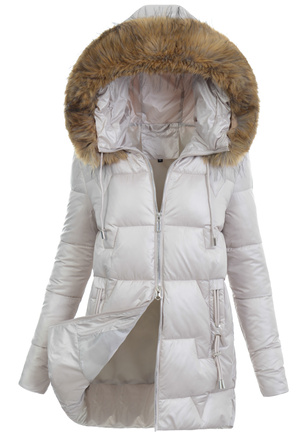 Damska Zimowa Ortalionowa Kurtka Beżowa