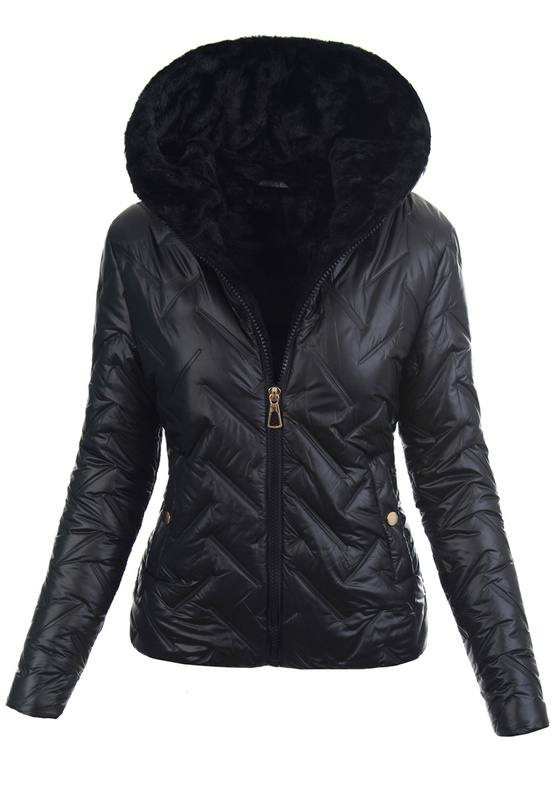 Damska Kurtka Zimowa Czarna z Czarnym Futerkiem