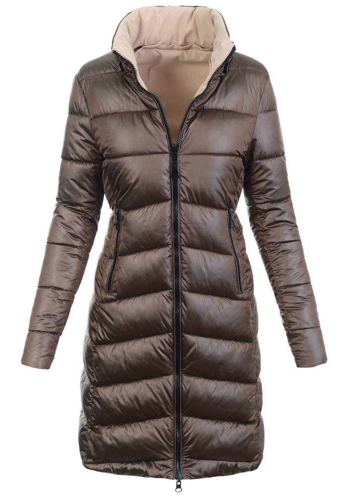 Damska Zimowa Ortalionowa Kurtka Brązowa
