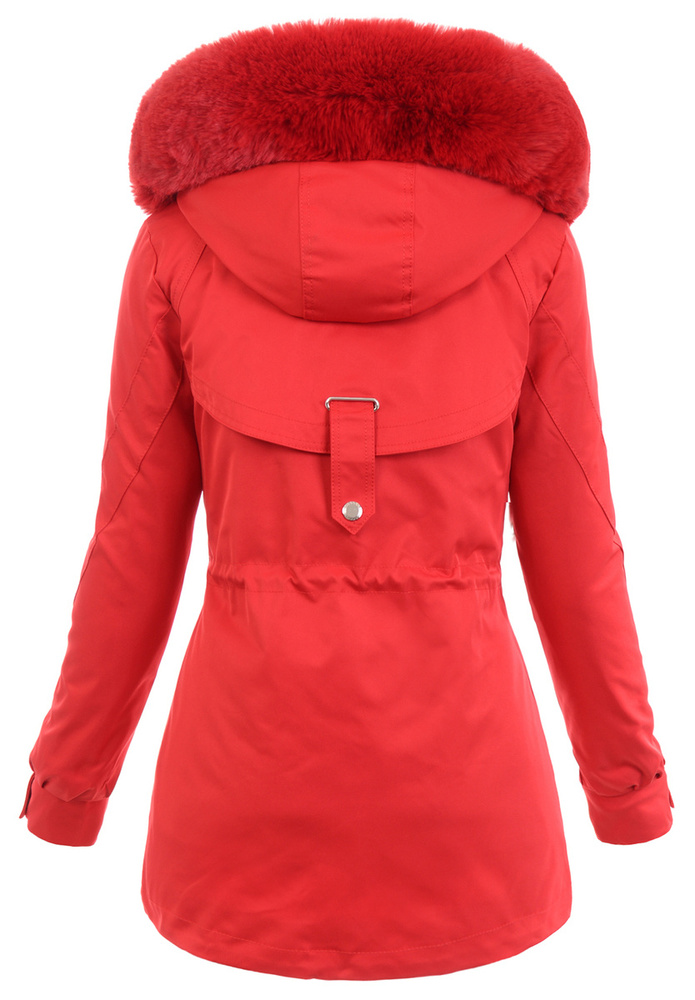 Damska Parka Kurtka 2w1 Zimowa Czerwona